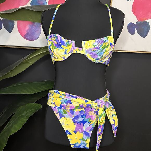 For Love & Lemons Other - For Love & Lemons Floral Two Piece Swim Suit Cheeky Bikini Women's XS